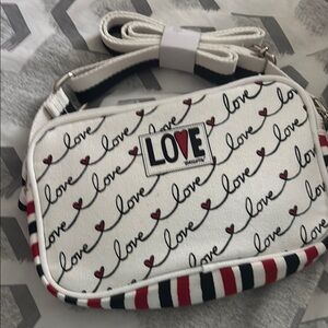 Brighton White and Black Love Script Crossbody Bag